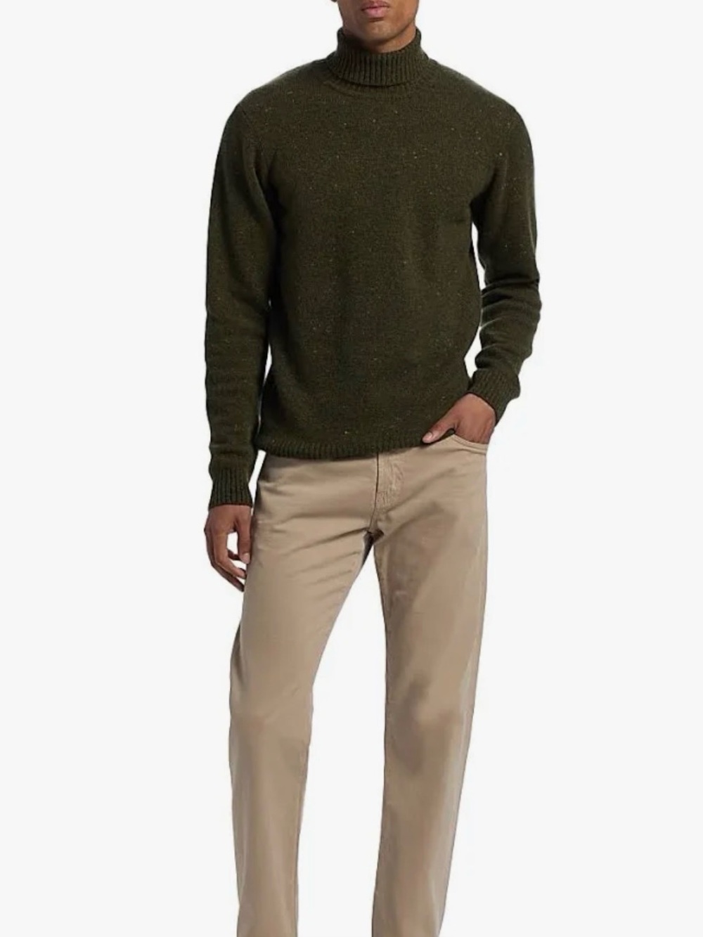 NWT Saks Fifth Avenue Men's Donegal Turtleneck Sweater Olive Green MEDIUM $328